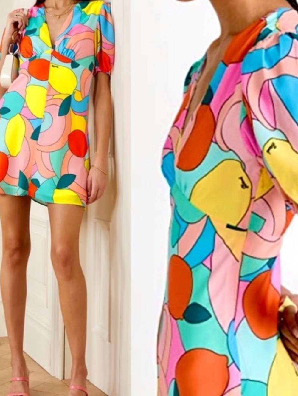 Staud Milla Citrus Kaleidoscope Mini Dress Size 0 Nwt - Picture 1 of 16